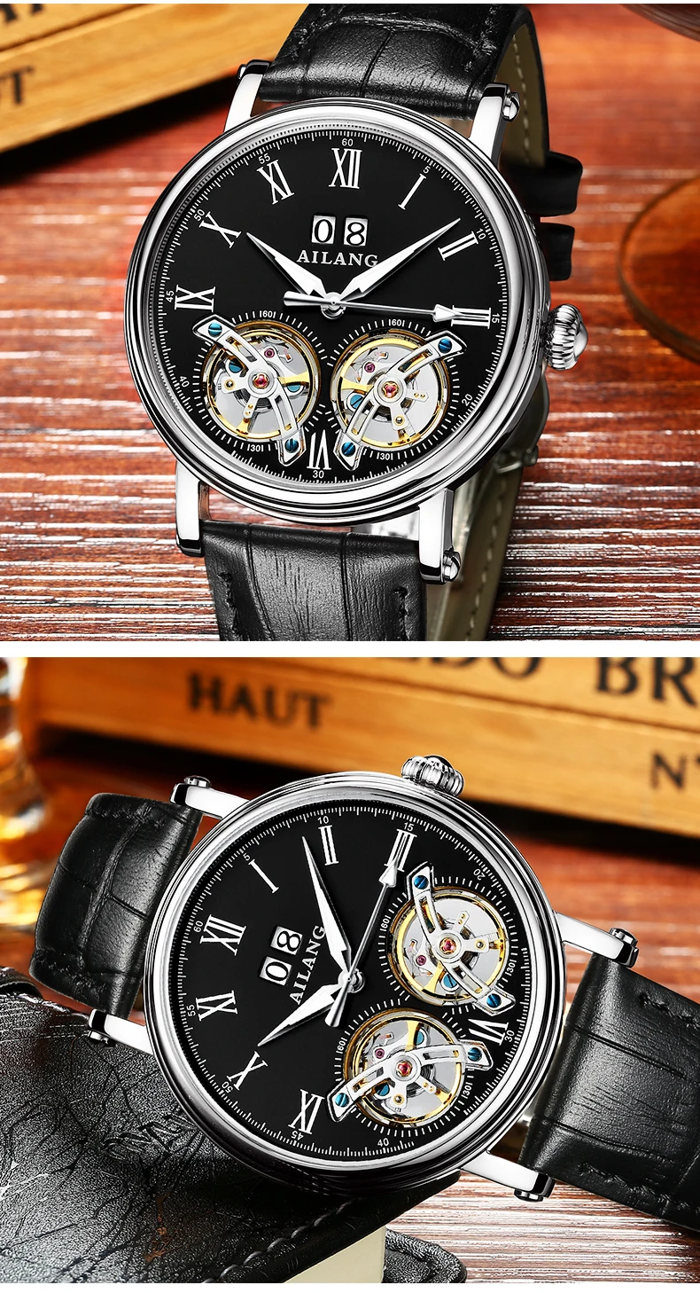 AILANG Лидирующий бренд дорогой двойной турбийон швейцарские часы AILANG оригинальные Роскошные Мужские автоматические механические часы