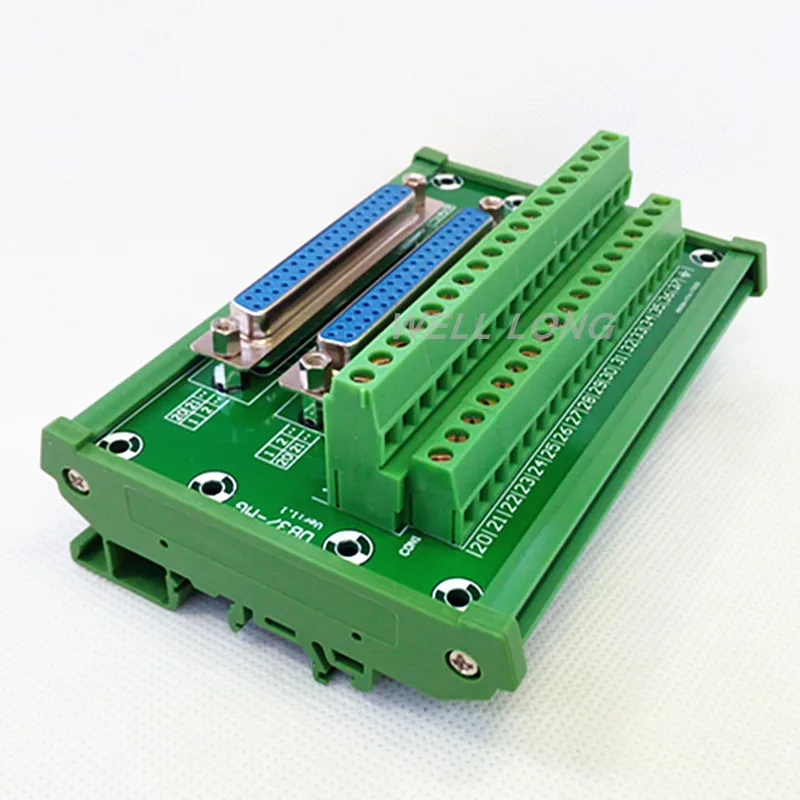 Módulo de Interface Bloco de Terminais D-sub Rail Mount Dupla Feminina Header Breakout Board Conector. Db37 Din