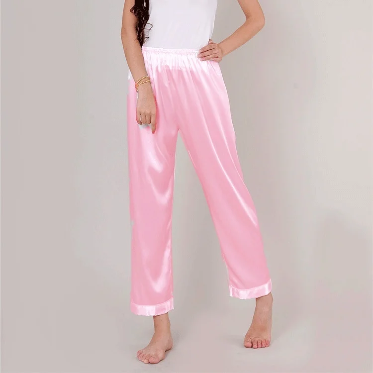 Женские атласные пижамы, брюки для сна, Свободные повседневные пижамы, одежда для сна, штаны для отдыха, 035-018 - Цвет: Розовый