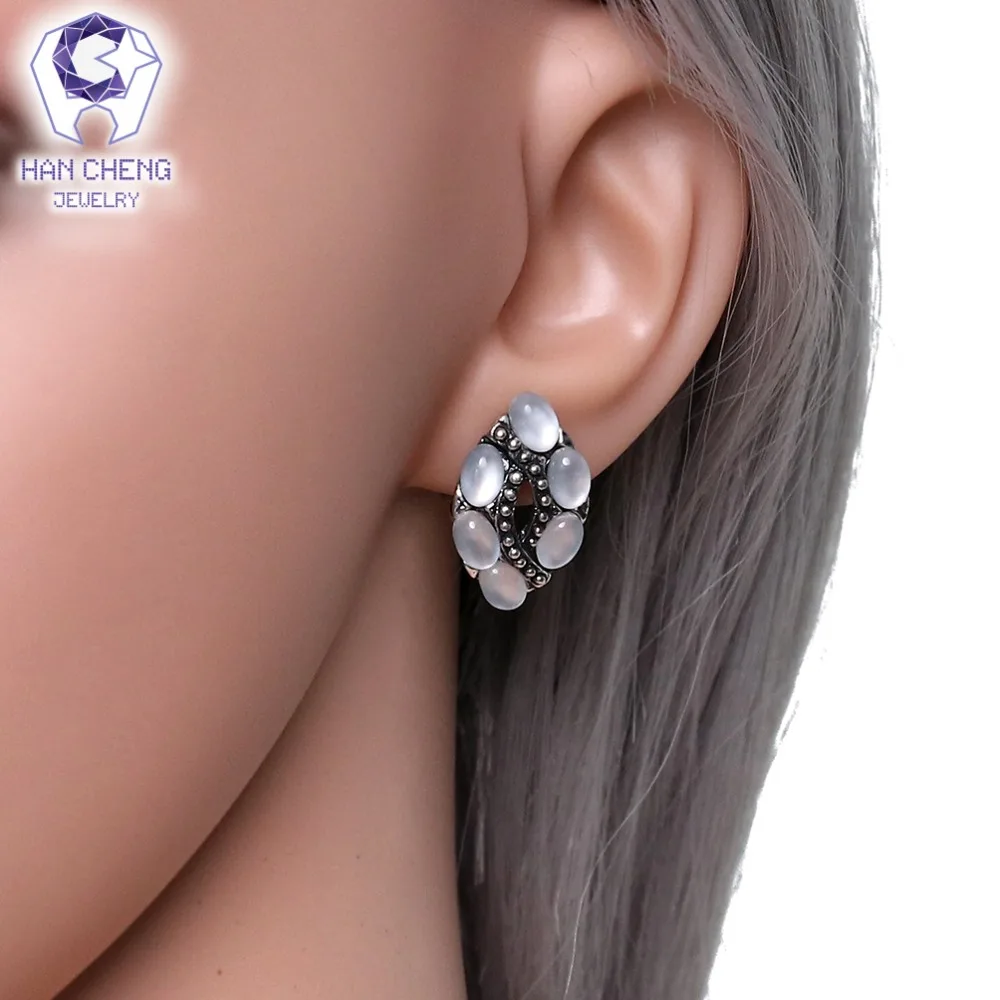 Новые Модные Винтажные серьги клипсы HanCheng с овальным опалом женские
