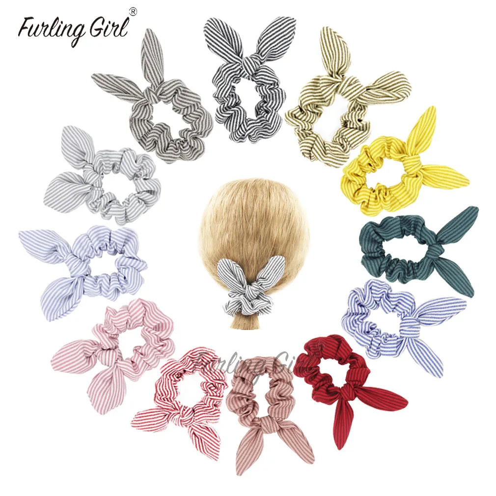 

Furling Girl 1 PC Soft Cotton Korean Bunny Ears Elastic Hair Bands Stripe Designt Bowknot Hair Scrunchies Hair Bun Accessories