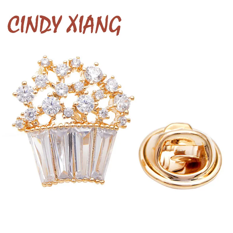 

CINDY XIANG new arrival 2 colors choose cubic zirconia flower collar pins for women and men unisex small suit brooch kids gift