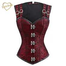 Стимпанк корсет и бюстье красная парча сексуальный корсет без бретелей Готический корсет на талии корсет со стальными косточками одежда для косплея черный топ