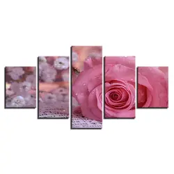 Холст HD печатный плакат Home Decor 5 шт. Розовые розы капли воды роспись стены Книги по искусству фотографии Цветы Гостиная модульная рама