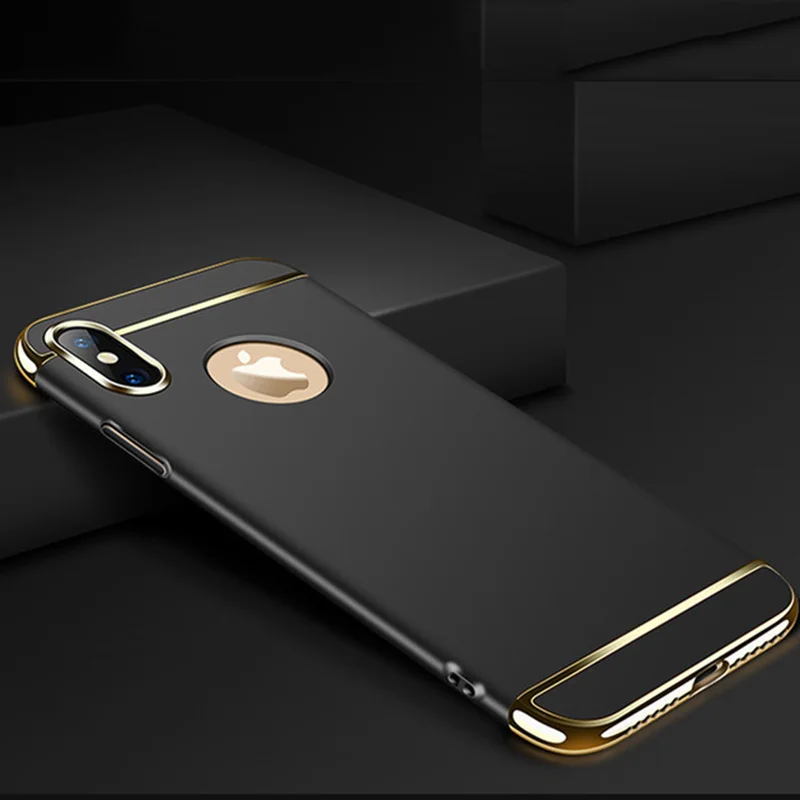 Ультра тонкий жесткий пластиковый матовый чехол с золотым покрытием для iPhone X, тонкий бампер, защита корпуса для iPhone XS, чехол для телефона XS MAX - Цвет: Черный