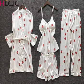 

Spring Women Sleepwear Satin Pyjamas Women 4 Pieces Sets Pajama Silk Lingerie 2019 Female Suit Sexy Ladies Nightwear