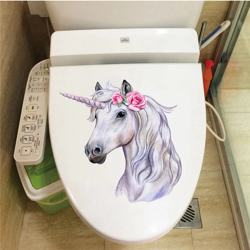 

1PCS Beautiful Unicorn Toilet Wall Stickers Kitchen Refrigerator Door Decal For Living Room Bedroom Bathroom Home Decor 30*30cm