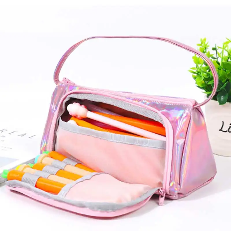 Iridescent Laser School Big Pencil Case for Girls Cute Large Pen Bag pencil box stationery pouch Multifunction school supplies