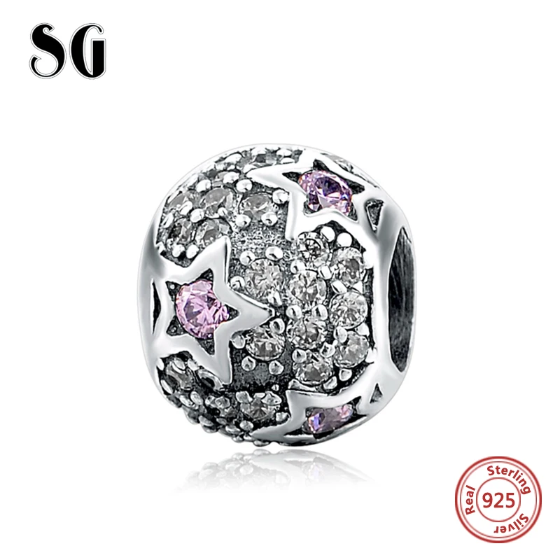 

SG 925 Sterling Silver Round Charms with CZ DIY Craft Beads Fit Original European Bracelets pendant Jewelry factory beads supply