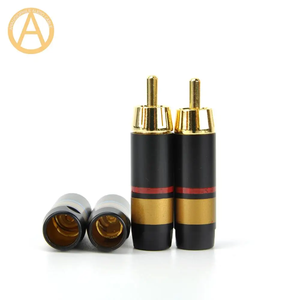 Quality RCA Plug Connector 8mm 6mm Diameter Gold Plated 100% Copper Self-Locking RCA Connector For Audio Coaxial Cable DIY