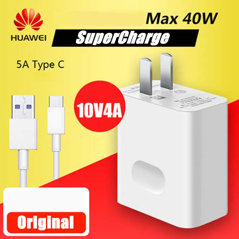 

Original Huawei Mate 20 Pro Charger 40W SuperCharge adapter Fast Charge 5A Usb Type C Cable For p30 P20 pro P10 Honor 10 Magic