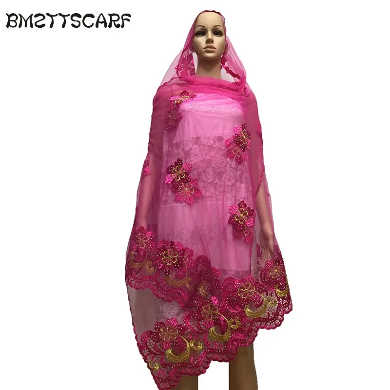 Новейший женский головной платок в африканском стиле, простой женский шарф из тюли с вышивкой из хлопка, мусульманский шарф больших размеров для шали BM641