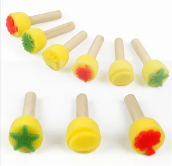

10Pc/lot Yellow Sponge Paint Brush Seal Sponge Brush Wooden Handle Children's Painting Tool Graffiti Kids Diy Drawing Toys