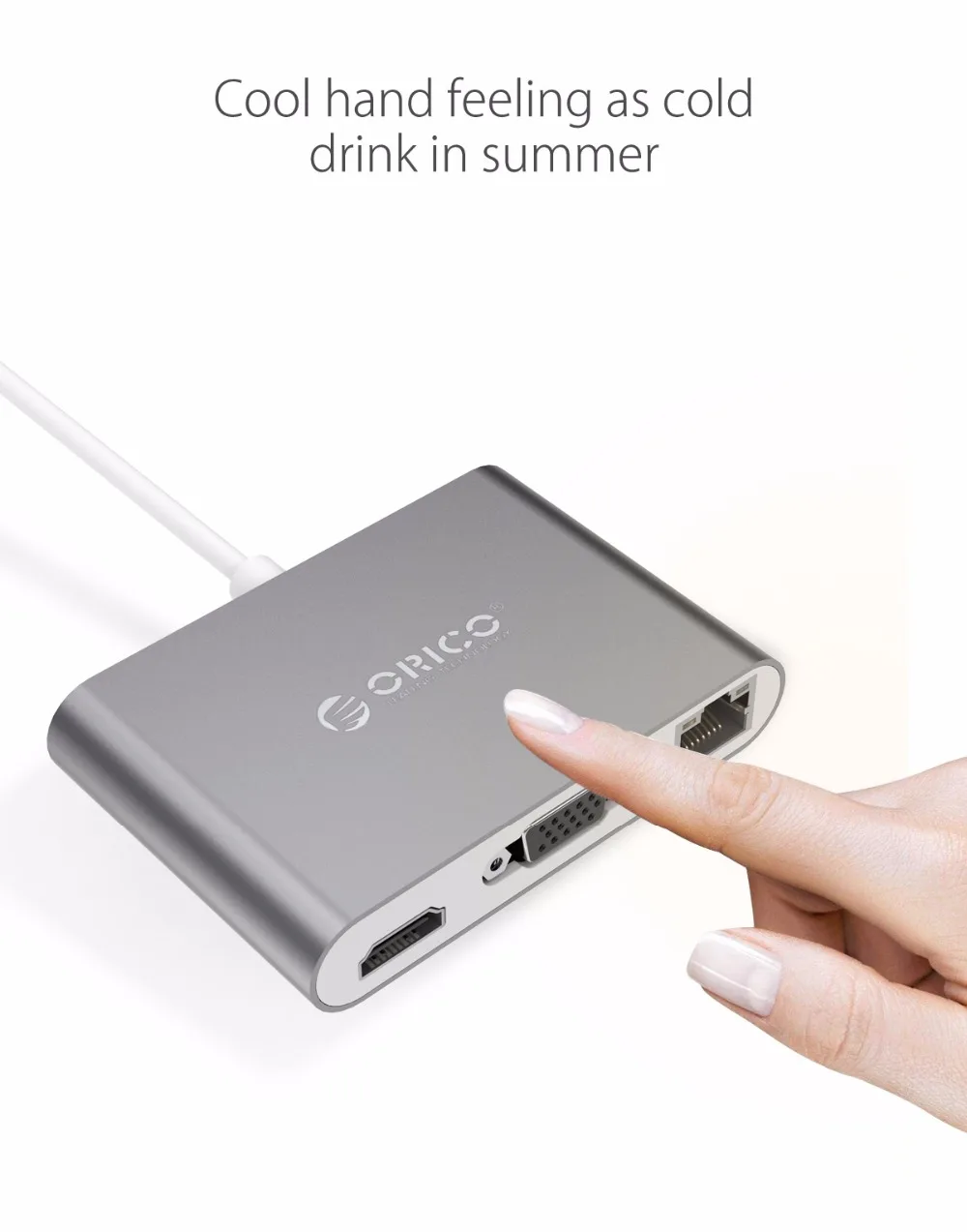 ORICO Aluminum Type-C to VGA/HDMI/RJ45/Type-C/Type-A Converter USB3.1 Gen1 with 2 USB3.0 Ports for Mac(RCNB)-07.WEBP