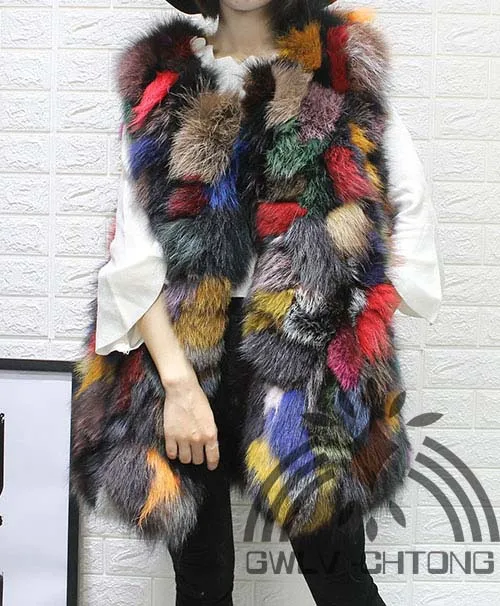 Женский жилет из натурального Лисьего меха, модный разноцветный меховой жилет, женские куртки, верхняя одежда