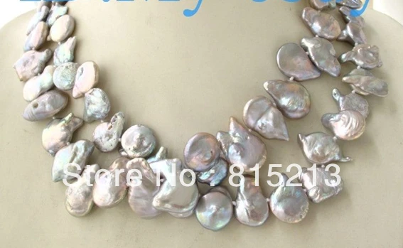 

ddh00958 2 Strands 15mm Gray Butterfly Coin Freshwater Pearl Necklace