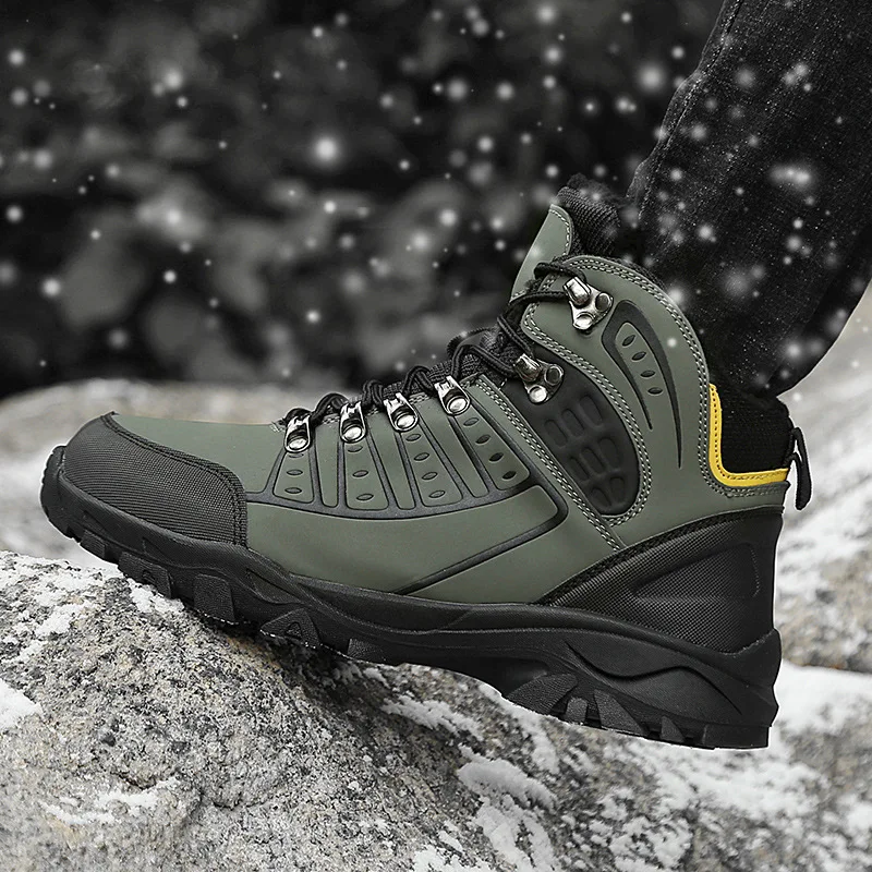 Winter Men Shoes Waterproof Warm Fur Lace Up Casual Ankle Boot High Top