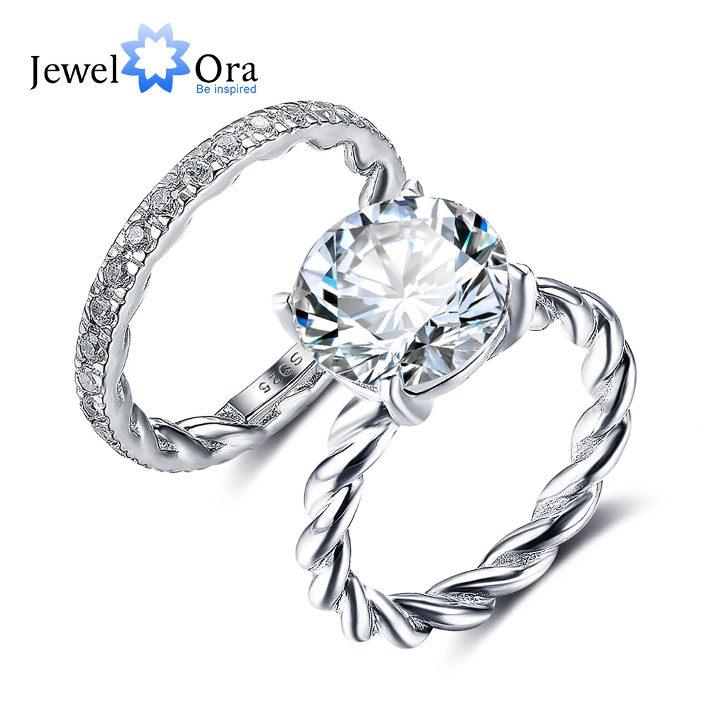 

Luxury Wedding Ring Sets 12mm 6.5 CT Hearts And Arrows Round Cubic Zirconia 925 Sterling Silver Jewelry (JewelOra RI102339)