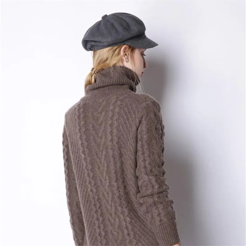 LHZSYY Winter New High Collar Thick Cashmere Sweater Fashion Solid color Twist flowers Women Sweaters Long high quality pullover