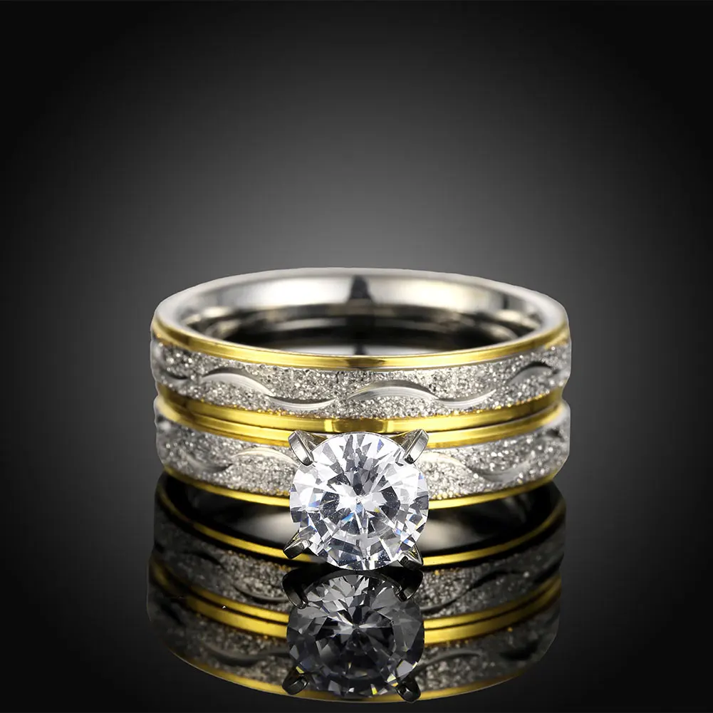 Maxmoon Large CZ Zircon gold filled Real Love Couple Ring Wedding Rings Engagement pair Rings for men women