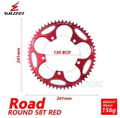 Wuzei 130 BCD круглый дорожный велосипедная Звездочка 50/52/54/56/58/60T сплав звездочка цепной передачи дорожный складной велосипед цепи колеса для Shimano - Цвет: Red 58T