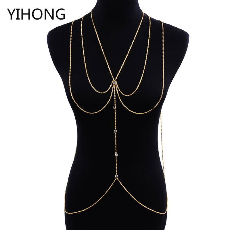 2017 New Arrival Summer Hot Sale Shoulder Body Chain Gold with Crystal