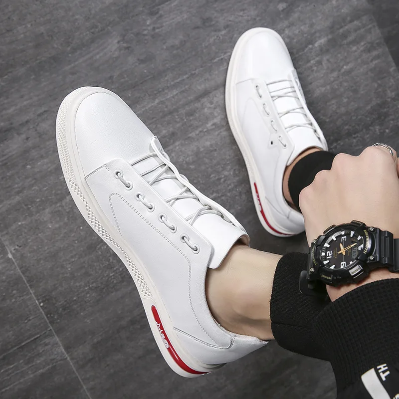 Обувь из натуральной кожи; мужские кроссовки из коровьей кожи; модная брендовая мужская повседневная обувь; классическая обувь черного и белого цвета; A1053 - Цвет: Белый