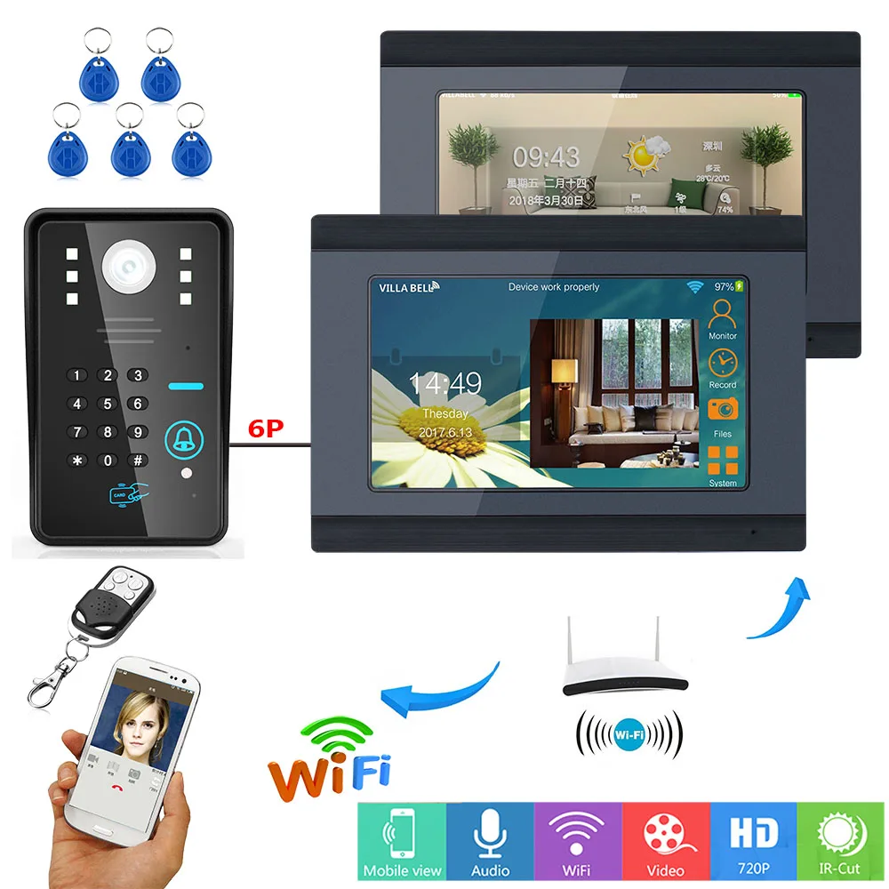 ##BUY 7 inch 2 LCD Monitors Wired Wireless Wifi RFID Password Video Door Phone Doorbell Intercom 1000TVL analog high definition camera