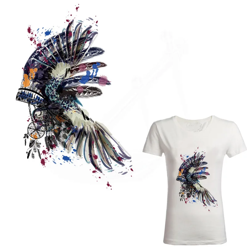 

New Indian culture feathers iron on patch 28*21cm DIY lady T-shirt Sweater thermal transfer paper Clothing decoration
