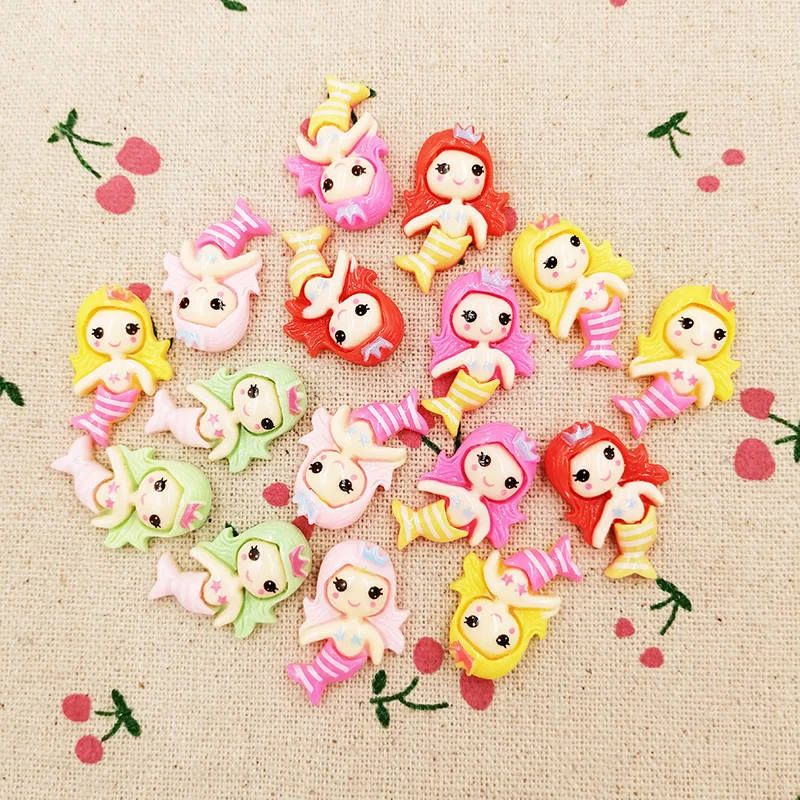 

50 Pieces Mixed Kawaii Flat Back Resin Cabochon Cartoon Mermaid DIY Craft Decoration For Children Jewelry Hand Making :16*25mm