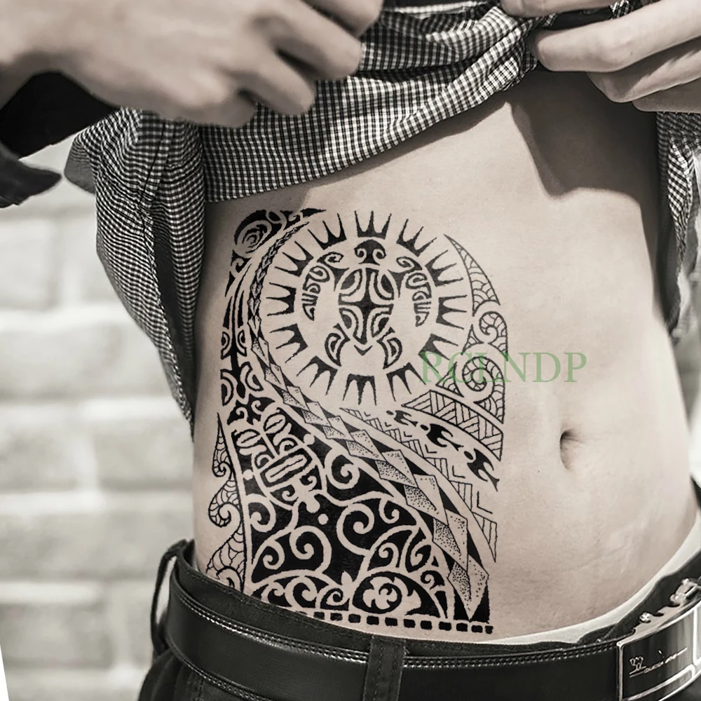 Waterproof Tribal Totem Temporary Tattoo Stickers for Women and Men - Big Size for Back, Leg, Arm, Belly - Fake Flash Tattoos on Body image 4