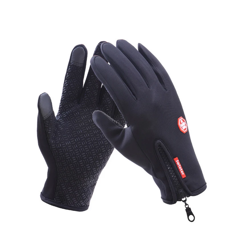 Уличные спортивные водонепроницаемые перчатки с сенсорным экраном Зимние перчатки для катания на лыжах теплые мотоциклетные ветрозащитные перчатки велосипедные аксессуары - Цвет: Black