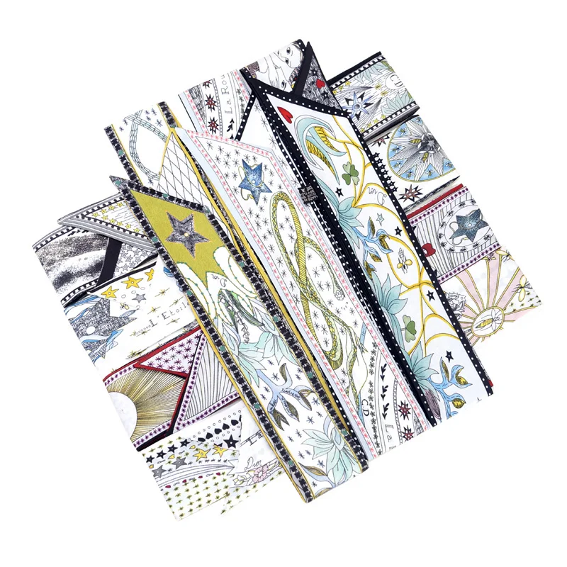 

double decked double faced silk Handle Ribbons Brand Small Silk Scarf For Women Fashion Head Scarf Small Long Skinny Scarves