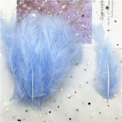 Natural Turkey Feathers Plumes 4-6 Inches10-15cm Multicolor Chicken Marabou Feather DIY Craft Wedding Jewelry Decoration 50pcs - Цвет: Light sky blue 50p