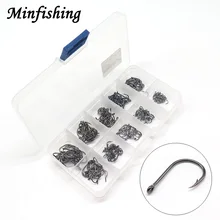 Рыболовный крючок Minfishing, 200 шт./партия, крючок из высокоуглеродистой стали, смешанный размер 3#-12#, с розничной прозрачной коробкой, Вибрационный крючок, крючок