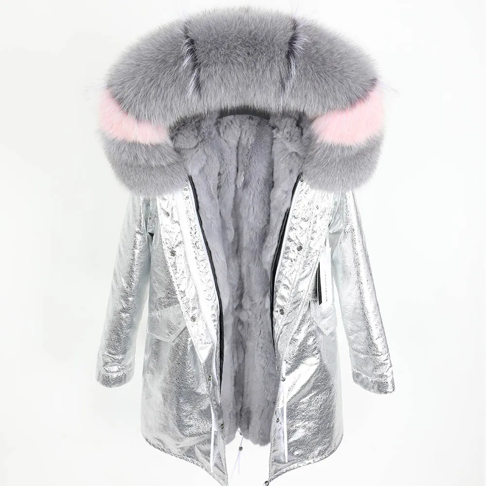 Maomaokong новая зимняя куртка с подкладкой из натурального кроличьего меха, куртка с воротником из натурального Лисьего меха, теплое длинное пальто Parker - Цвет: long-14
