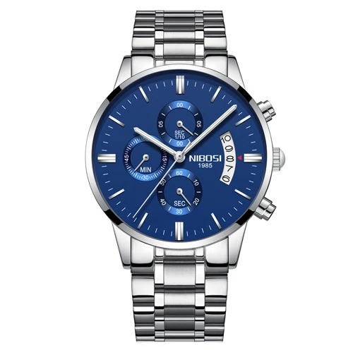 NIBOSI, синие часы, мужские часы, Роскошные, Лидирующий бренд, мужские часы, мужские часы, темно-синие, военные, армейские, аналоговые, кварцевые, наручные часы - Цвет: Silver Blue Metal