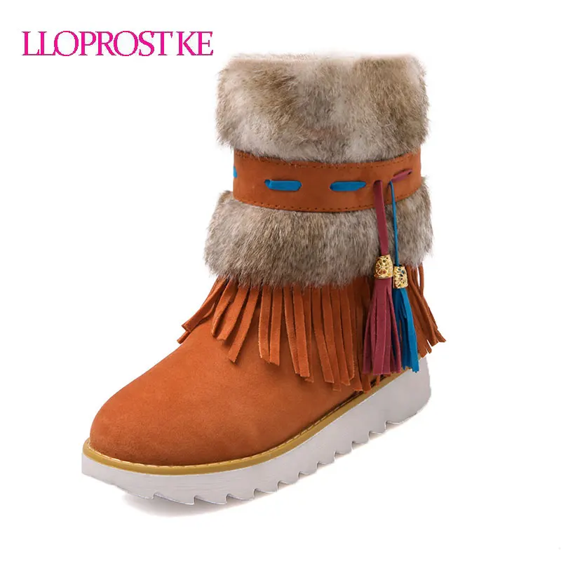 

LLOPROST KE Winter Women Snow Boots Warm plush Ankle Boots For Women Winter Fur fringe Platform Shoes Zapatos Mujer botas GL055