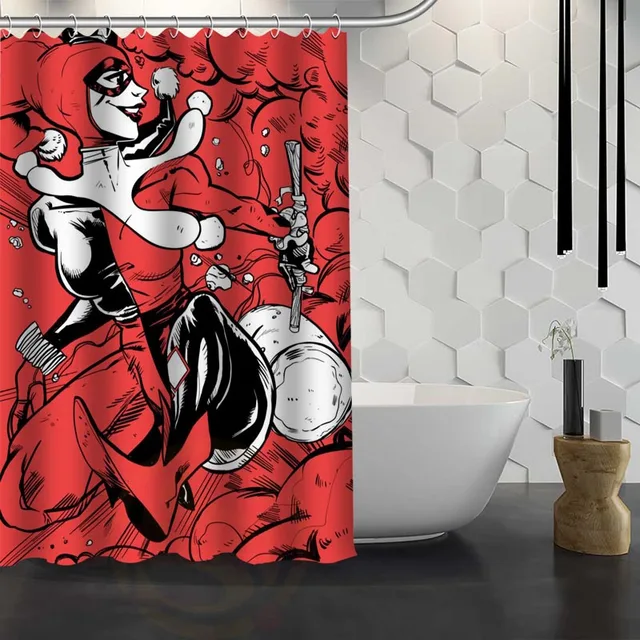 Custom Harley Quinn Shower Curtain With Hooks 3d Waterproof Polyester