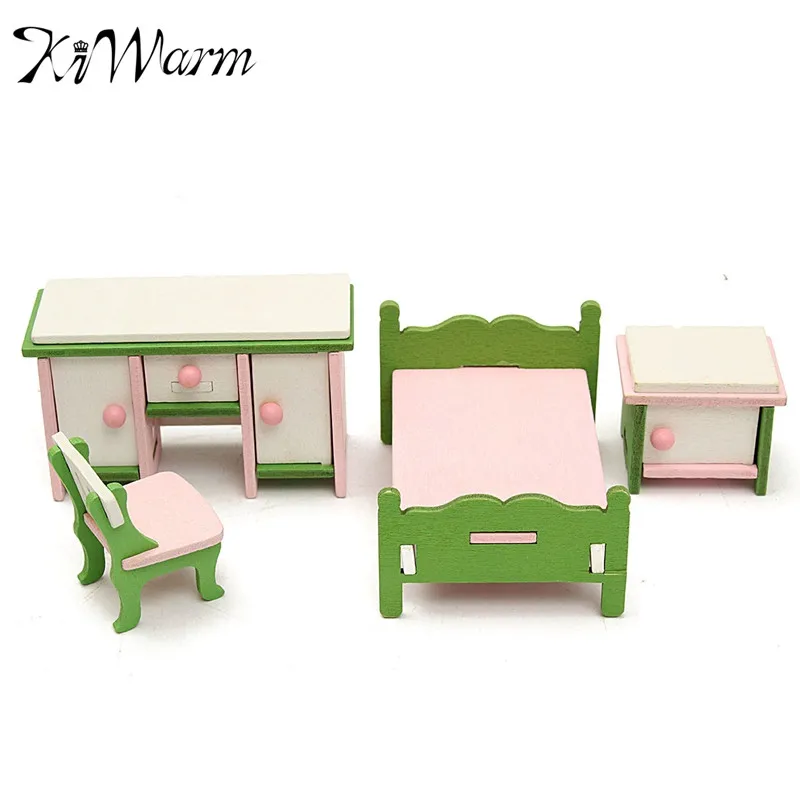 الحديث 4 قطع مصغرة بيت الدمية غرفة نوم أثاث خشبي حلية مجموعة الاطفال دور نتظاهر اللعب لعبة ديكور الحرف الأطفال هدايا