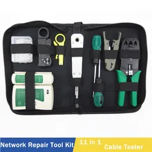 11 in 1 Computer Network Repair Tool Kit LAN Cable Tester Wire Cutter Screwdriver Pliers Crimping Maintenance Tool Set Bag