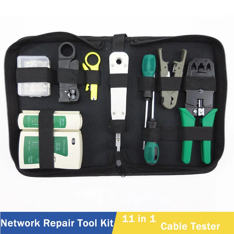 11 in 1 Computer Network Repair Tool Kit LAN Cable Tester Wire Cutter Screwdriver Pliers Crimping Maintenance Tool Set Bag 11 in 1 Computer Network Repair Tool Kit LAN Cable Tester Wire Cutter Screwdriver Pliers Crimping Maintenance Tool Set Bag