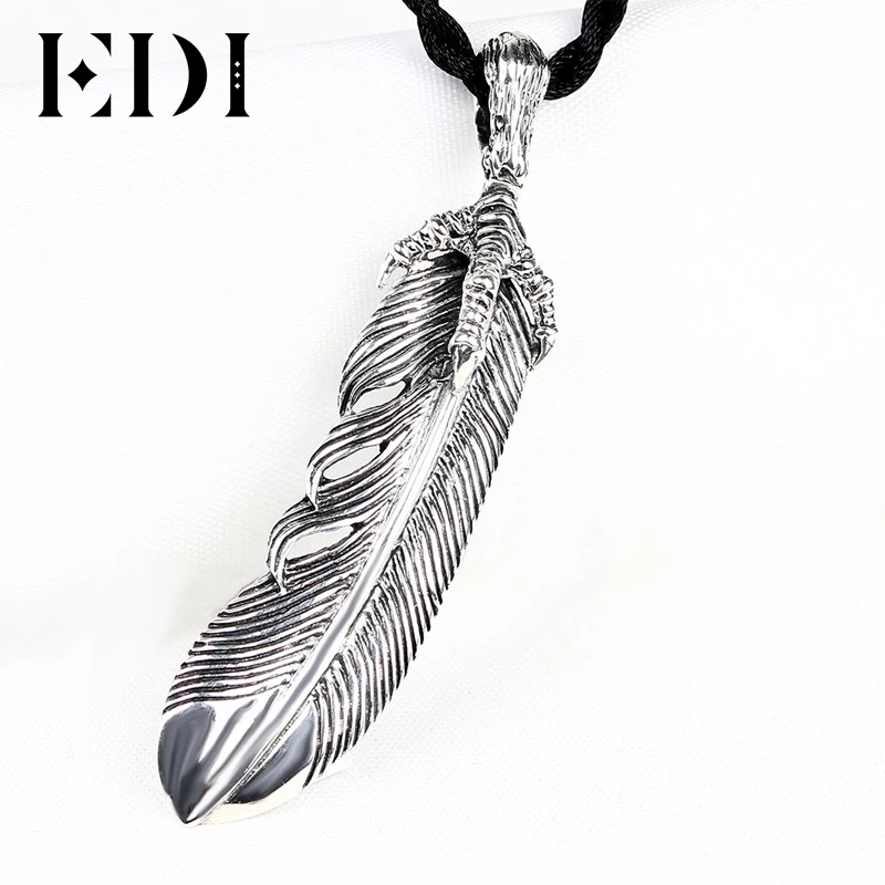 

EDI Original Design Retro Real Pure 925 Sterling Silver Pendant Necklace Eagle Feather Personality Prince Symbol
