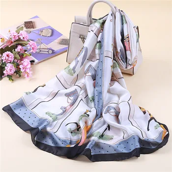 

Lady Spring Summer Soft Horse Printed Beach Stoles Cover Up Shawl Wrap Bandana Foulard Femme Long Silk Feeling Luxury Scarf
