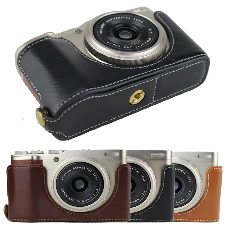 Genuino Di Cuoio Della Macchina Fotografica Sacchetto Di Caso Inferiore Per Fuji Fujifilm Xf10 X-F10 Metà Del Corpo Set Di Copertura Con La Batteria D
