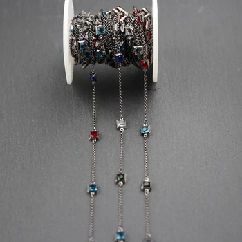 

5 Meters,Gun Black Plated Square Copper Chains,Faceted Mixed Colors Glass Coin Shape Loose Beads Jewelry,6mm