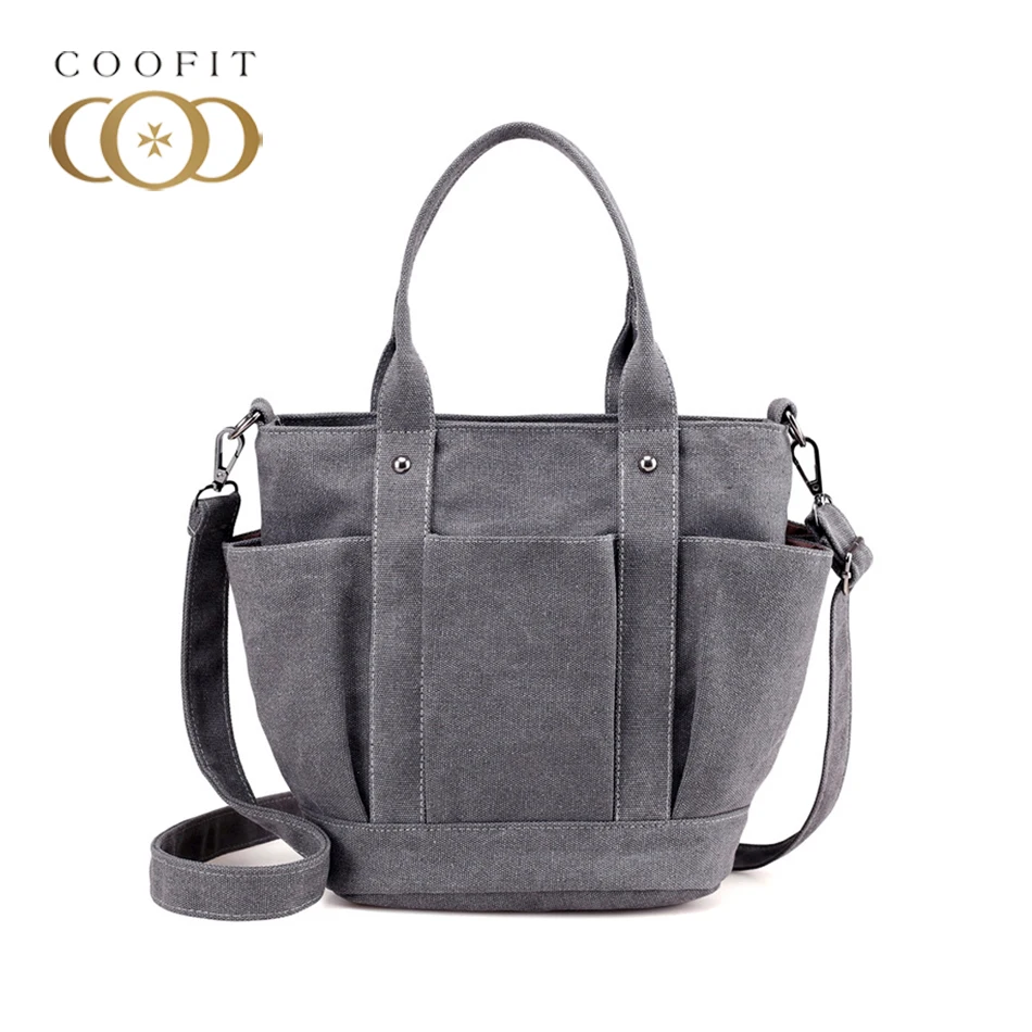  Coofit Multi Pocket Mother Bag New Style Casual Canvas Shoulder Bag Sac Female Diaper Bags Shopping