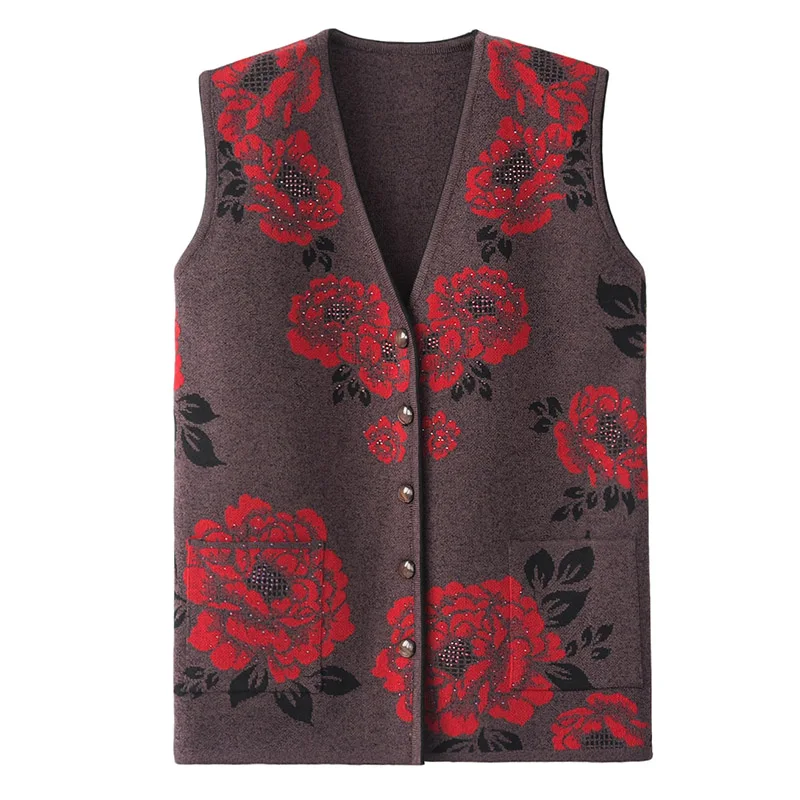 Old Woman Vest Spring Autumn Grandmother Knitted Cardigan Old