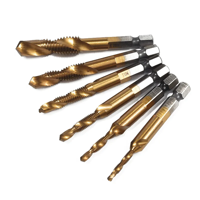 Metric Thread Drill Tap Bits Titanium Coated HSS 1/4 Hex Shank Bit M3/M4/M5/M6/M8/M10 TBin