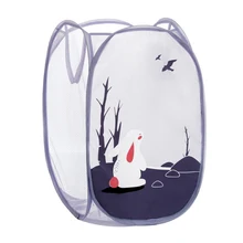 Foldable Multipurpose Portable Cloth Storage With Zipper Container Organizer Laundry Basket Saving Space Mesh Cartoon Home